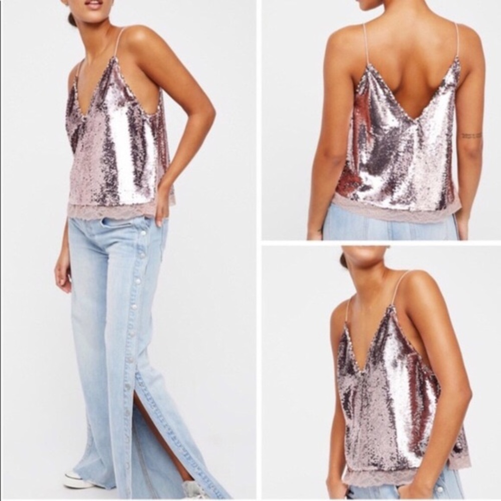 Intimately Free People Sequin Lace Trim Tank XS
